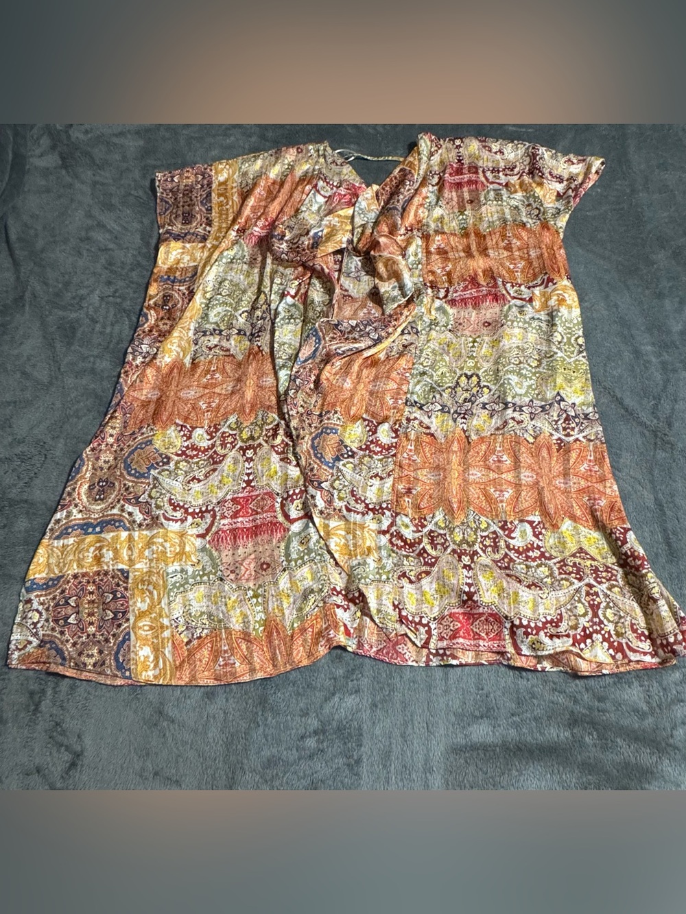 Umgee USA Multicolor Floral Long Kimono Dress Cover Up Shiny S/M
